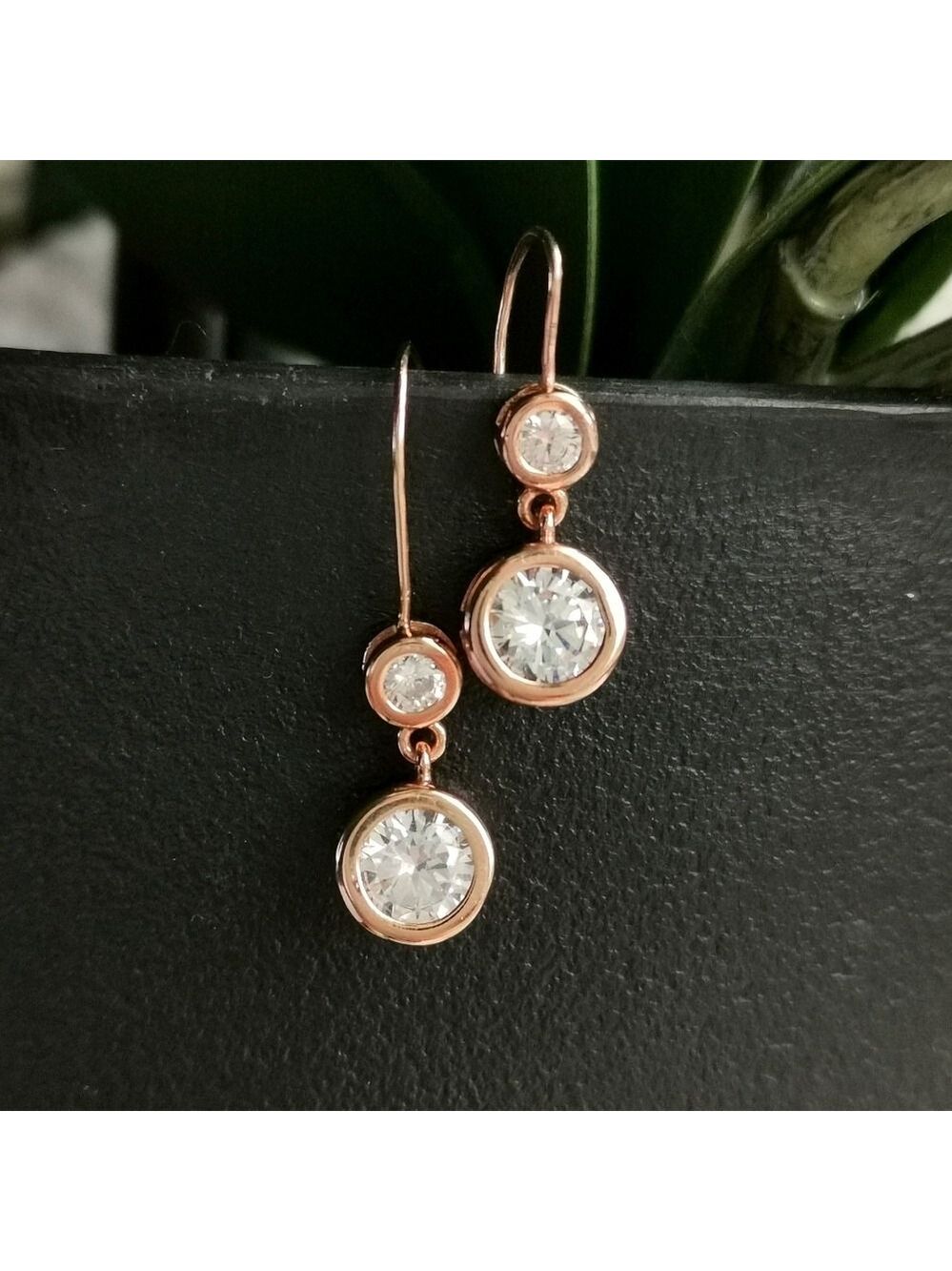 14k Rose gold On Sterling silver CZ dangle drop earrings 🆕